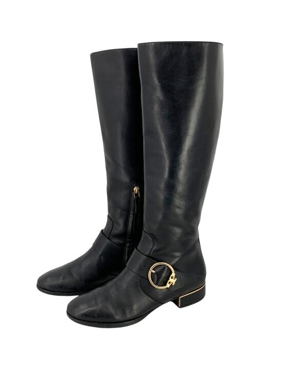 Tory Burch Shoes - Tory Burch SOFIA BUCKLED Logo Knee High Riding Boot Flat Equestrian 7M Black